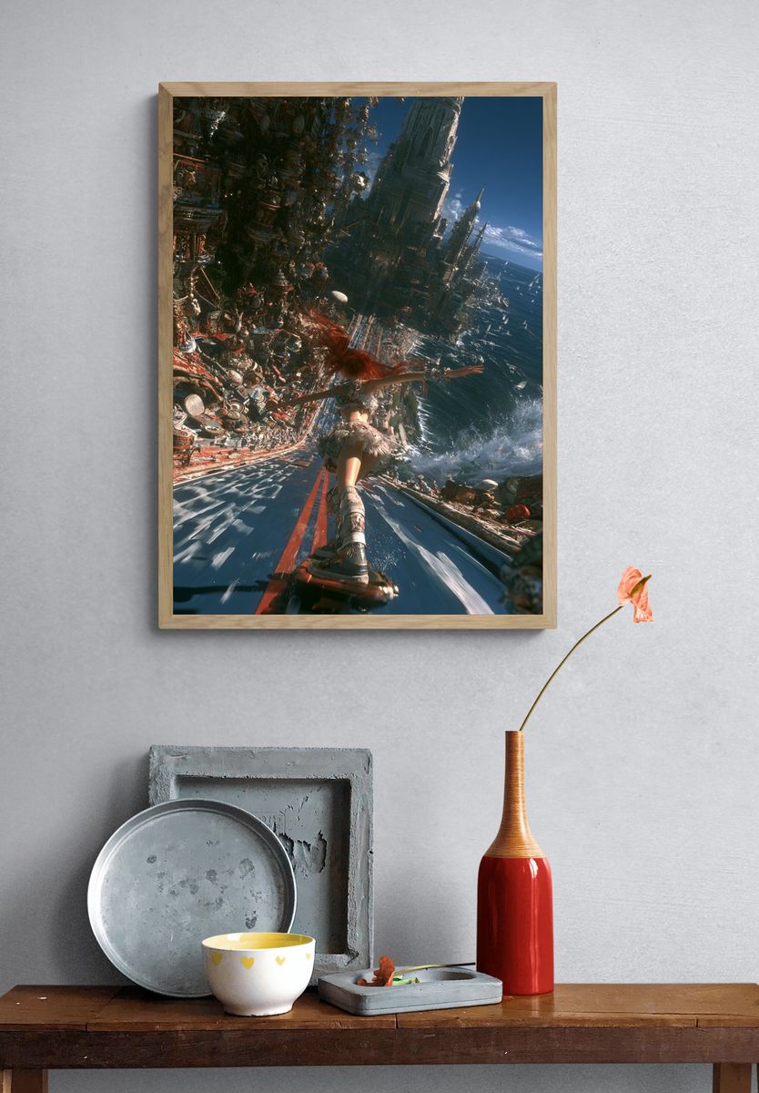 Futuristic Skateboard Seascape Print. — room view 3