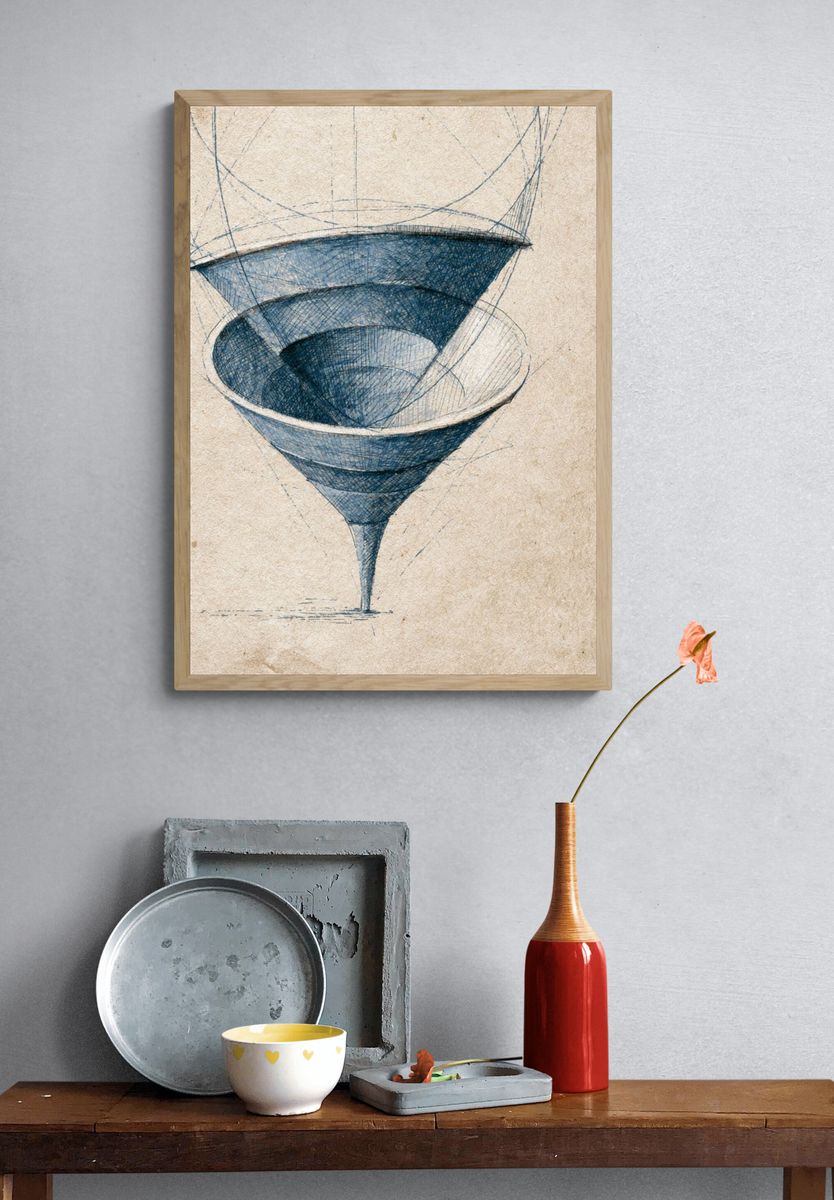 Blue Spiral Cone Illustration Poster. — room view 3