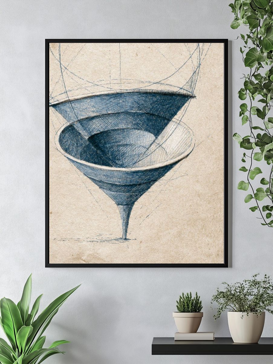 Blue Spiral Cone Illustration Poster. — room view 4