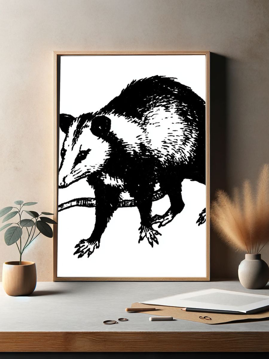 Opossum Ink Illustration Poster. — room view 2