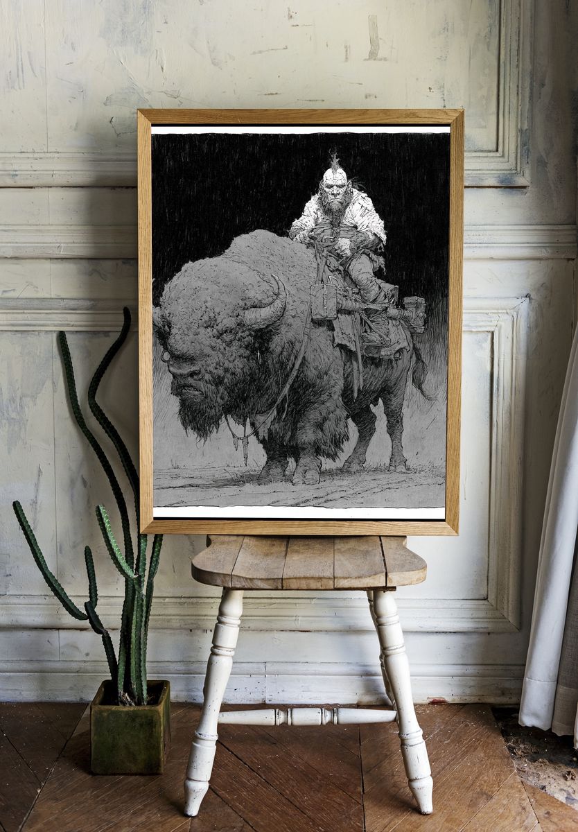Bison Rider Ink Print. — room view 1