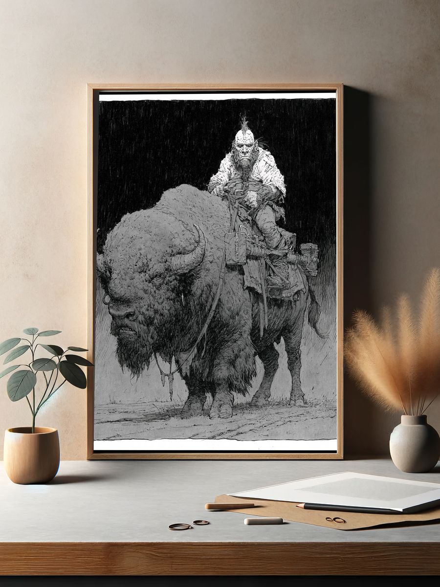 Bison Rider Ink Print. — room view 2