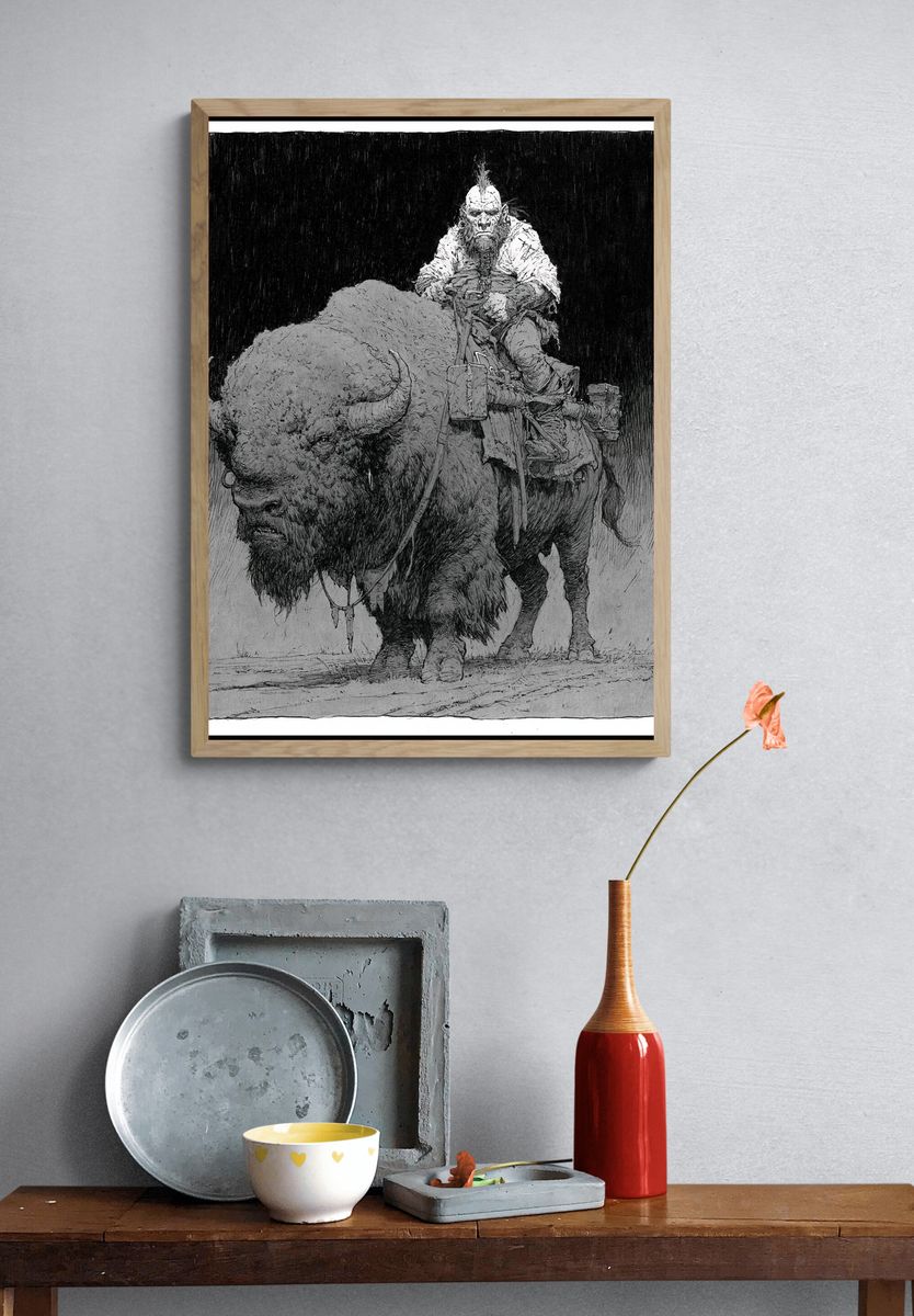 Bison Rider Ink Print. — room view 3