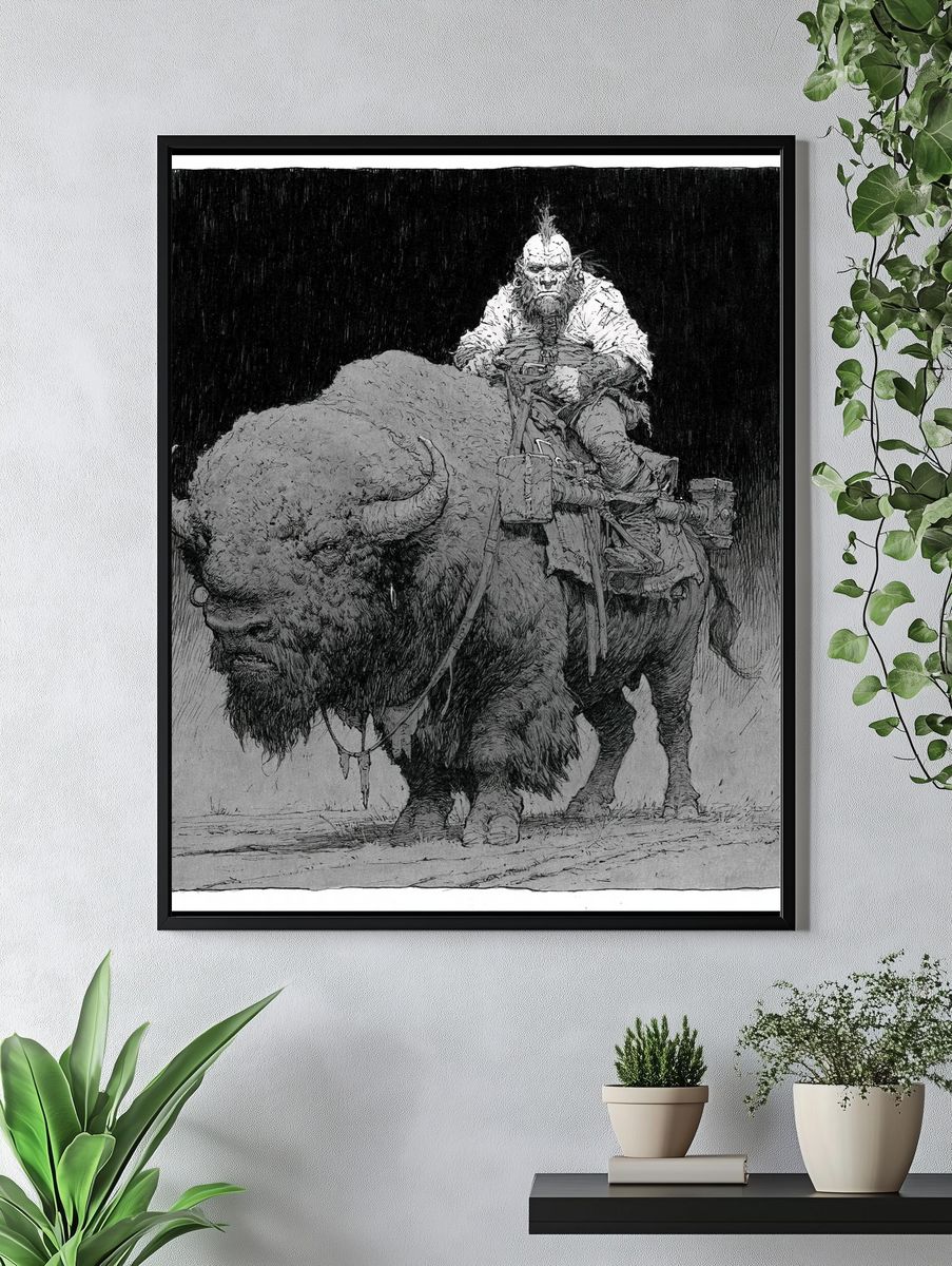 Bison Rider Ink Print. — room view 4