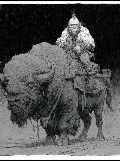 Bison Rider Ink Print. poster
