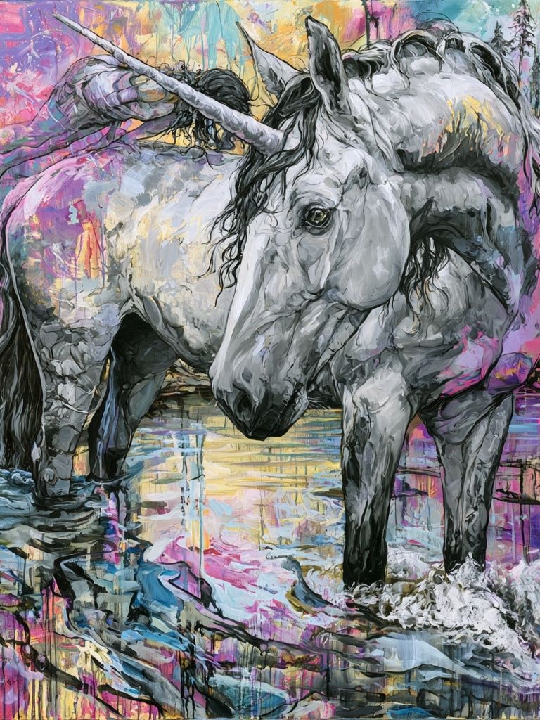 Unicorn in Colorful Forest Poster. poster — illustration art