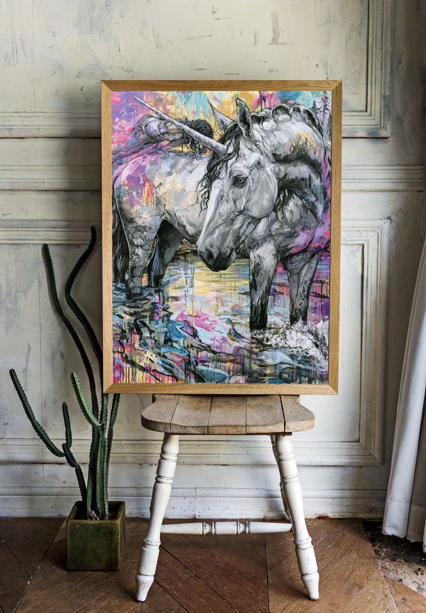 Unicorn in Colorful Forest Poster. room preview