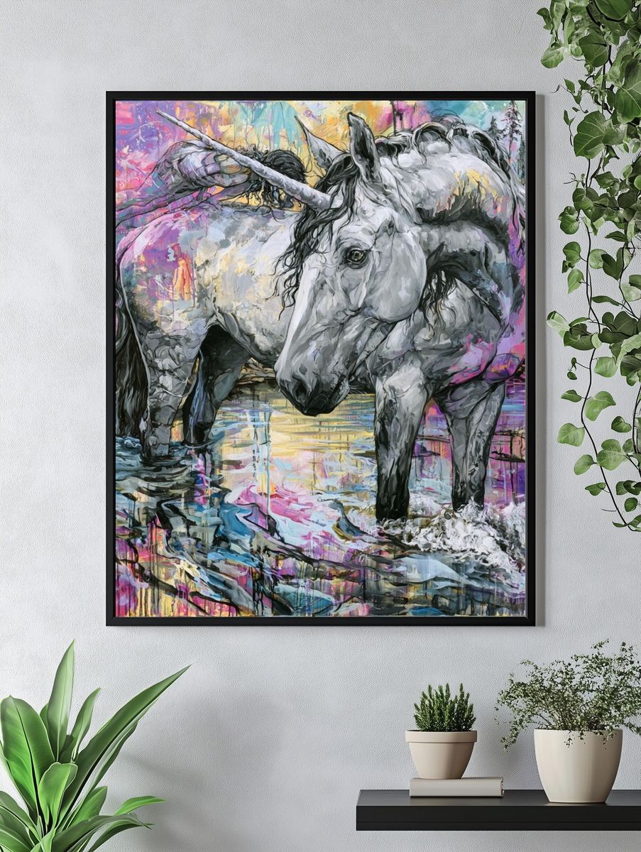 Unicorn in Colorful Forest Poster. — room view 4