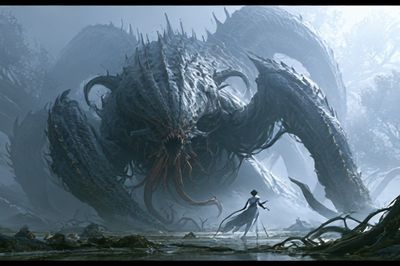 Cosmic Monster Encounter Illustration Poster. poster