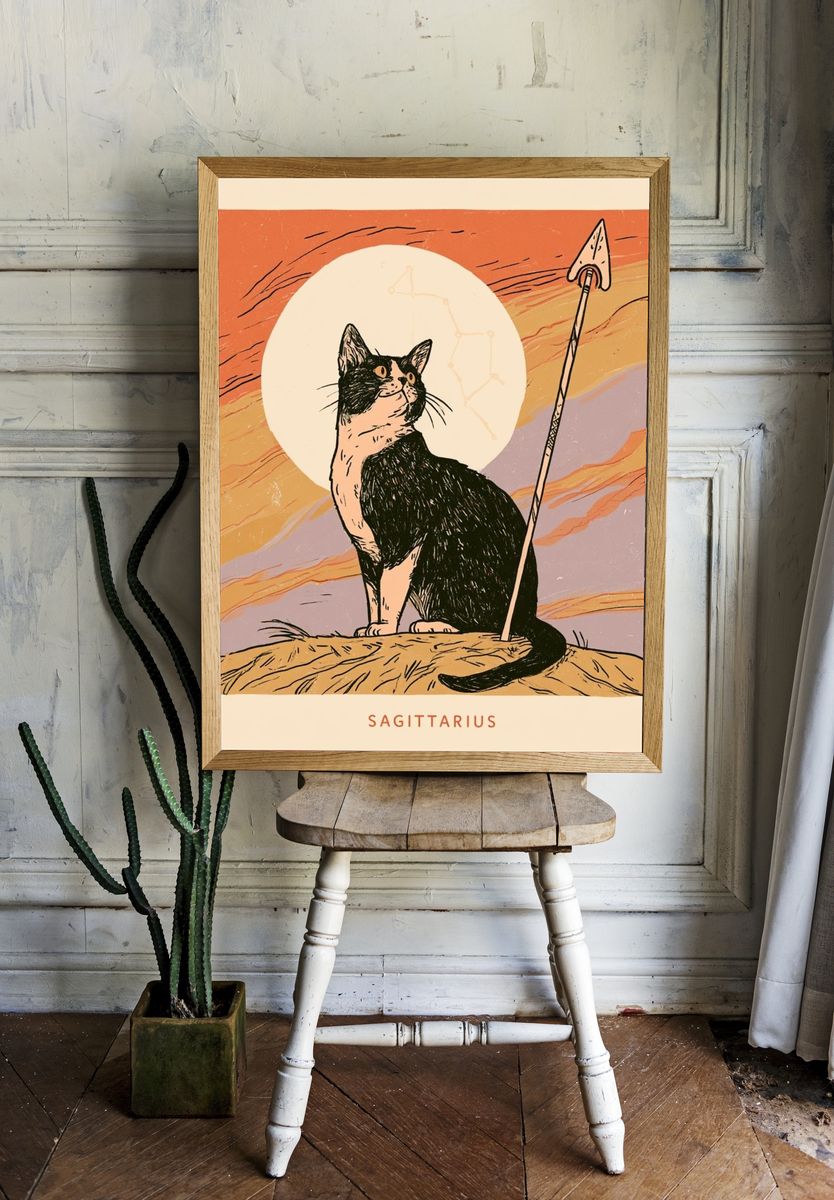 Sagittarius Cat Illustration Poster. — room view 1