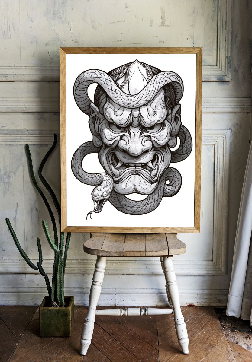 Oni Snake Ink Poster. room preview