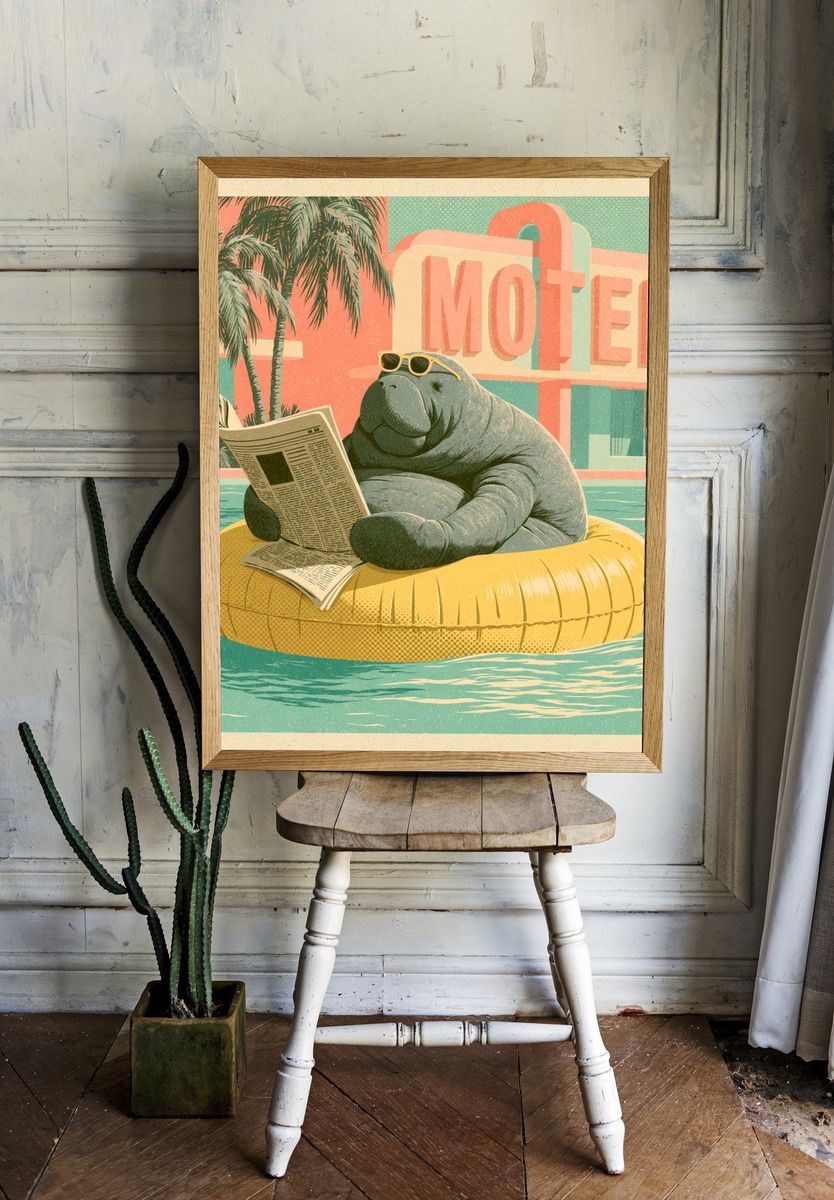 Manatee Motel Retro Illustration Poster. room preview