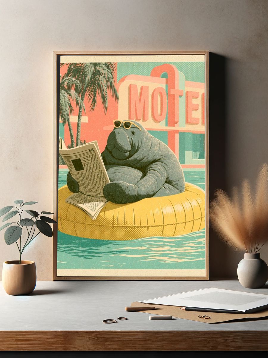 Manatee Motel Retro Illustration Poster. — room view 2
