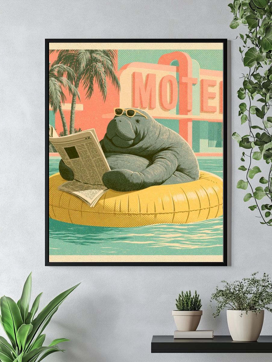 Manatee Motel Retro Illustration Poster. — room view 4