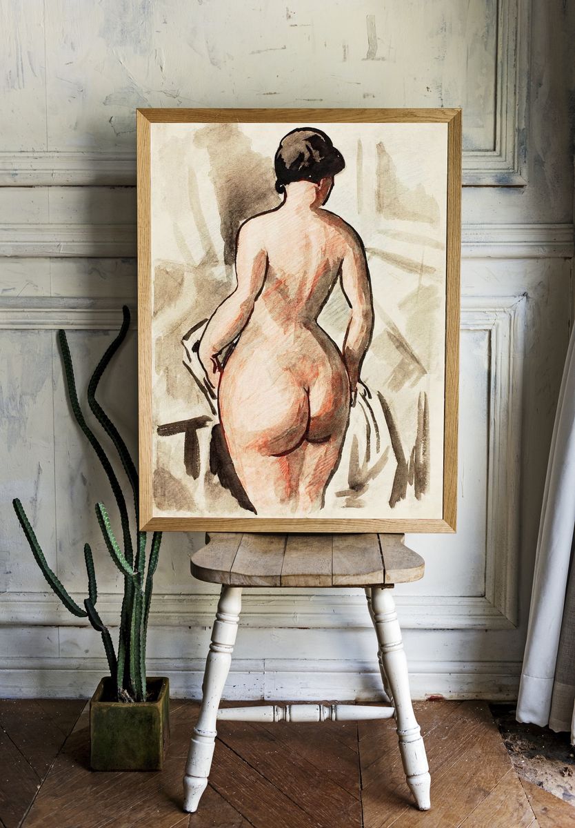 Nude Figure Watercolor Print. — room view 1
