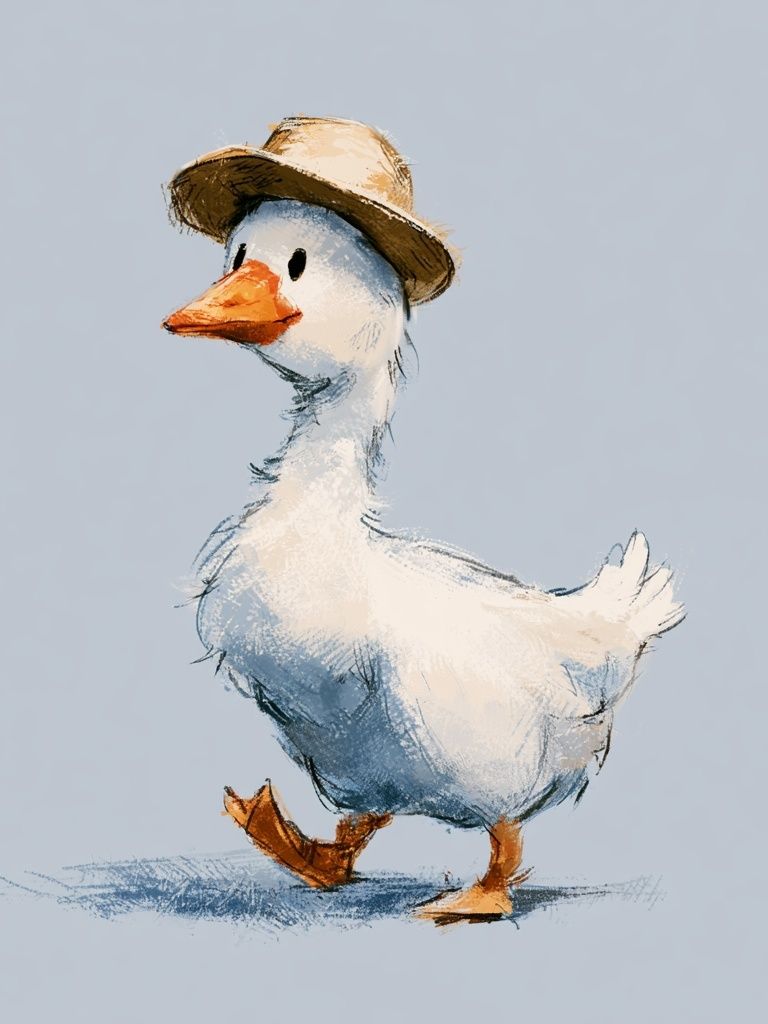 Duck with Hat Illustration Poster. poster detail
