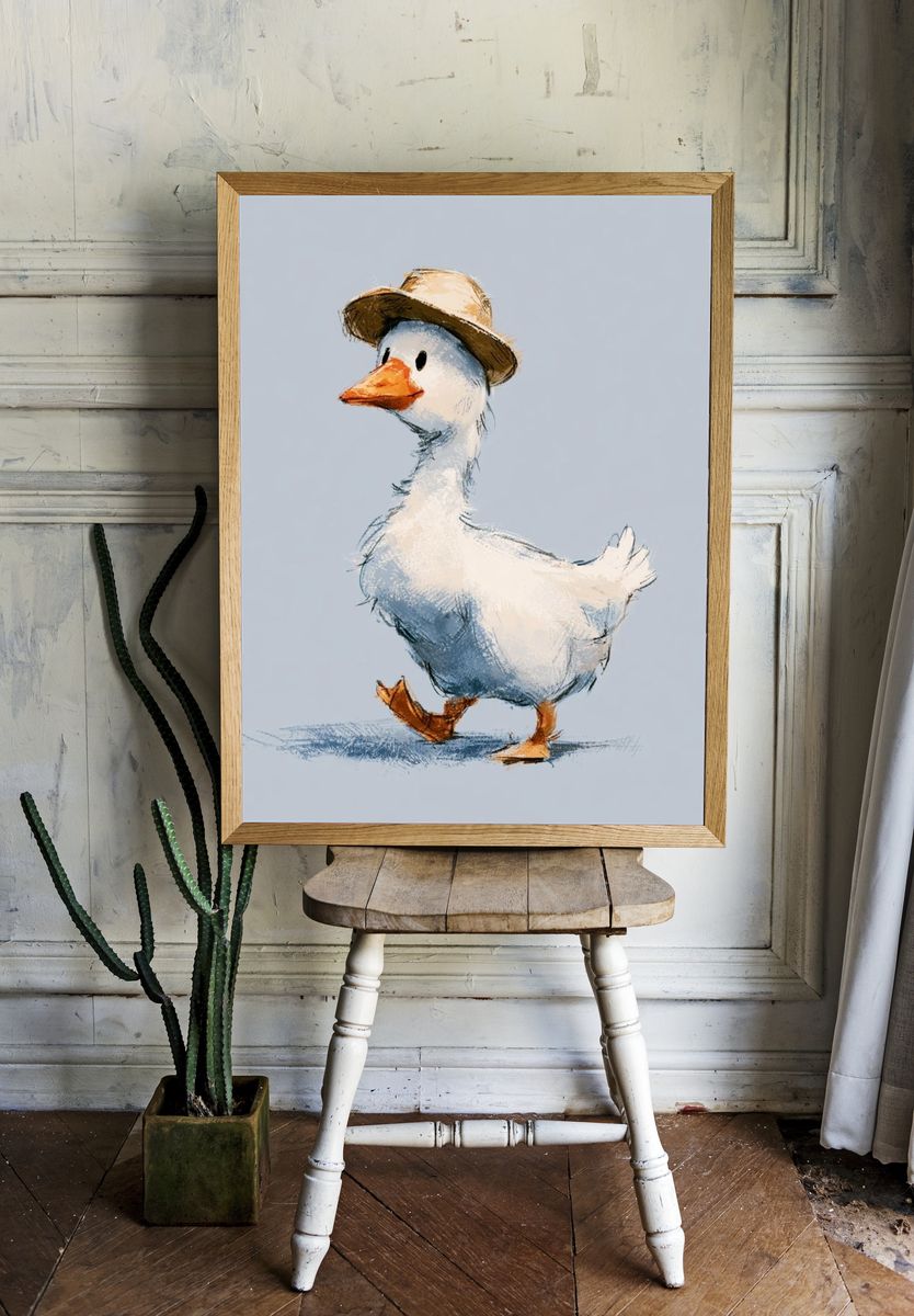 Duck with Hat Illustration Poster. — room view 1