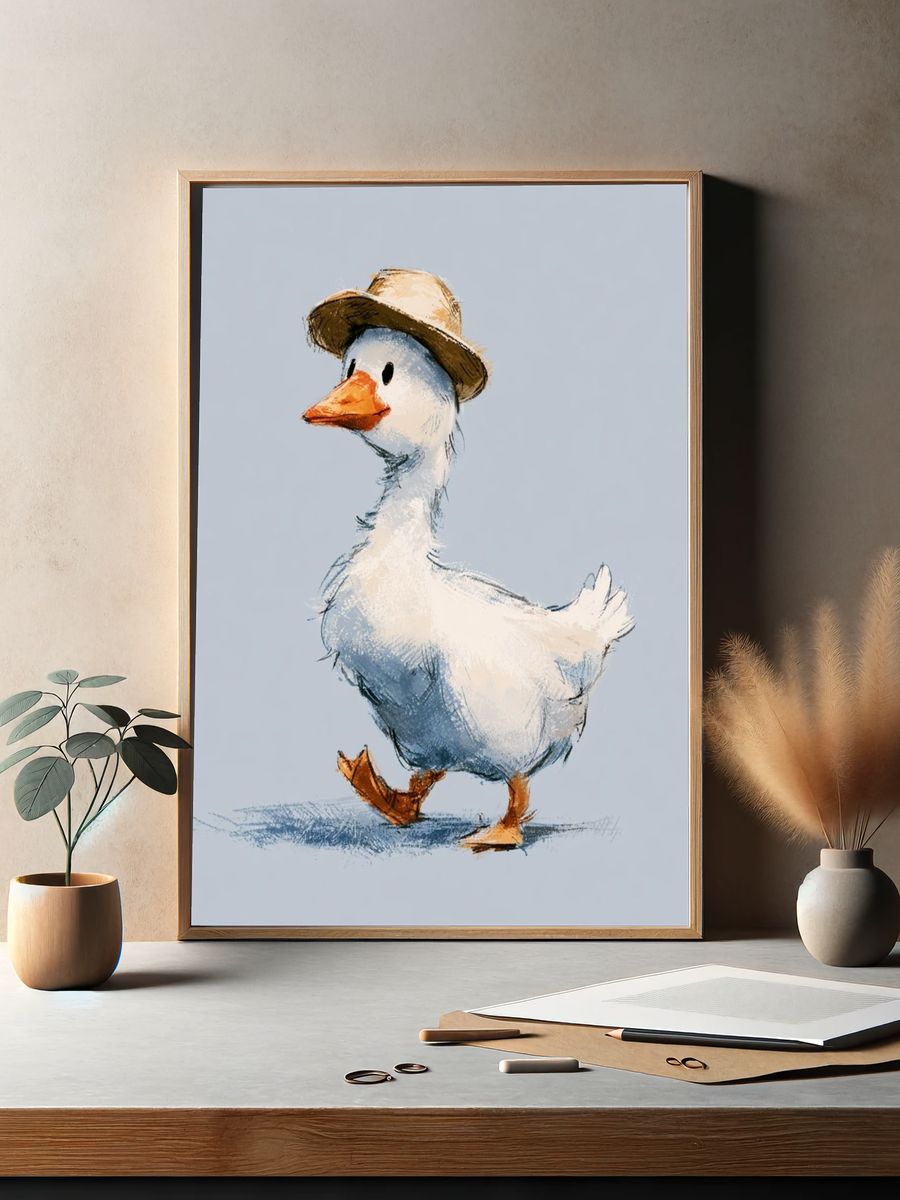 Duck with Hat Illustration Poster. — room view 2