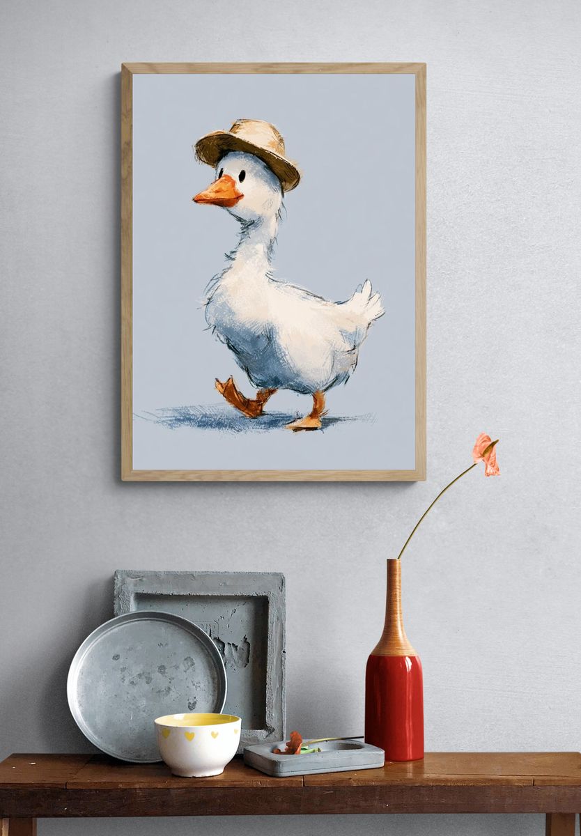 Duck with Hat Illustration Poster. — room view 3
