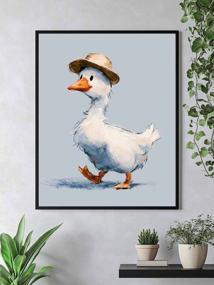 Duck with Hat Illustration Poster. — room view 4