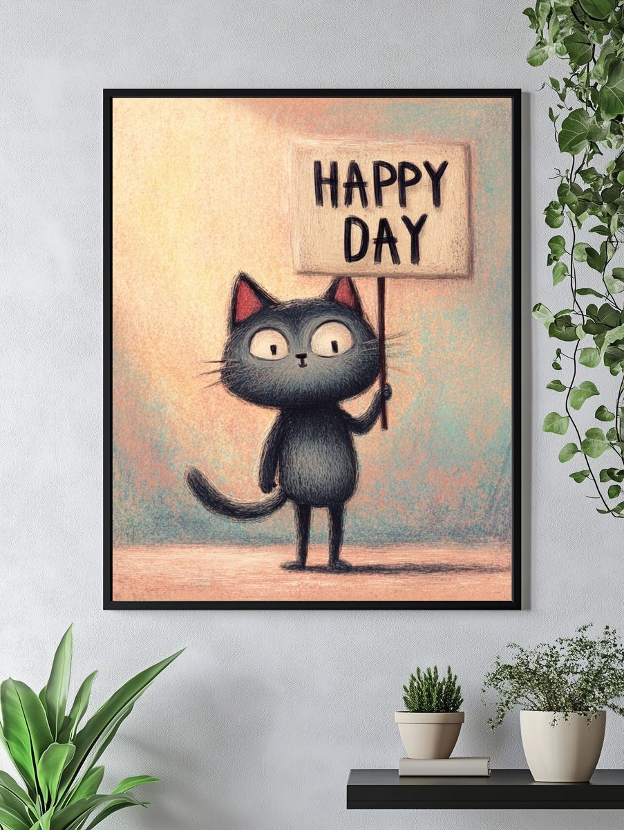 Happy Cat Illustration Poster. — room view 4