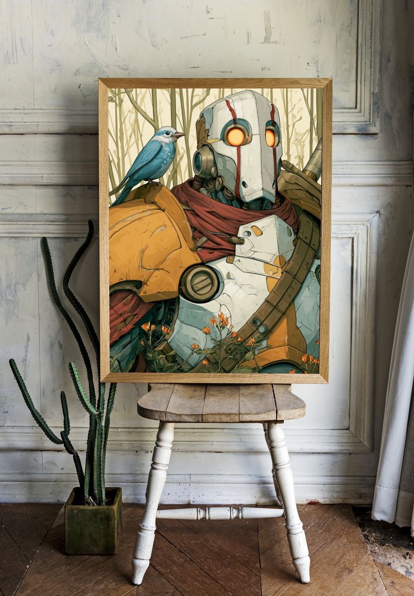 Robot and Bird Forest Illustration Poster. room preview