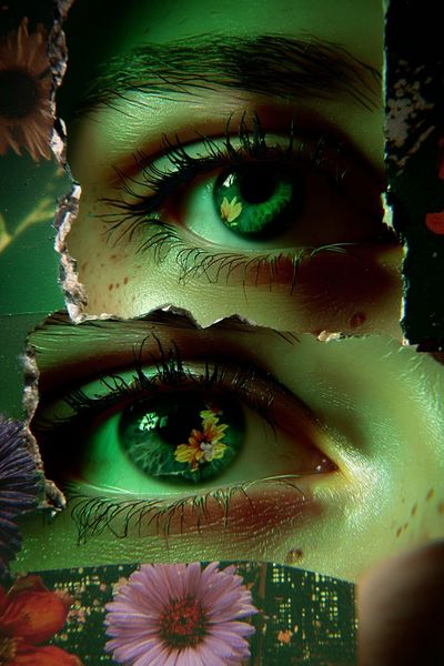 Green Floral Eyes Digital Art Print. poster print