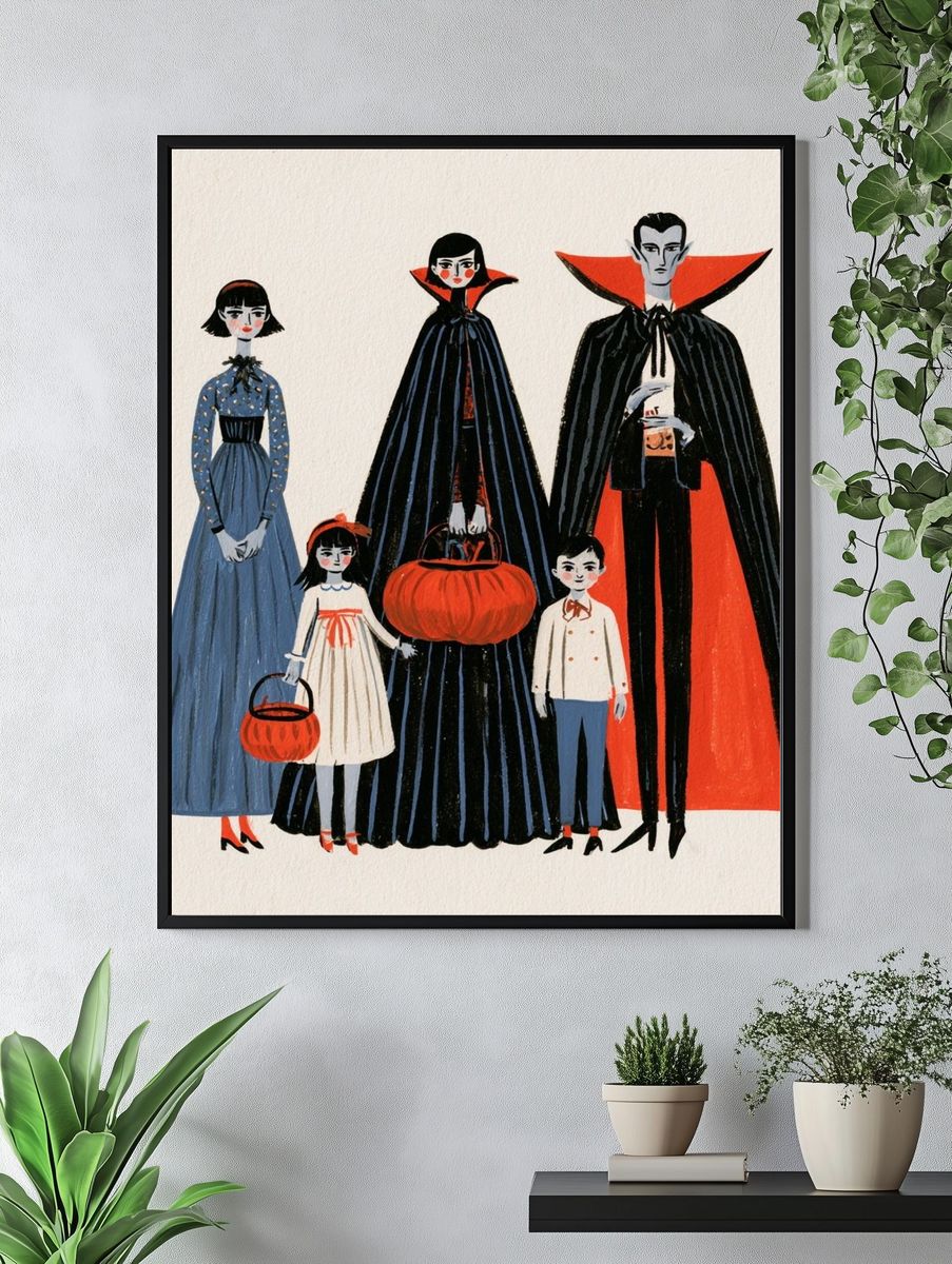Halloween Family Costume Illustration Poster. — room view 4