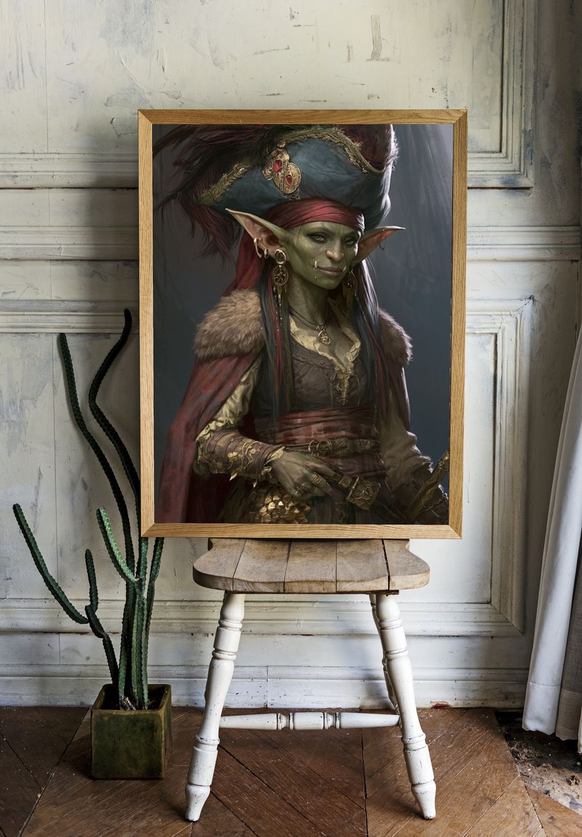 Goblin Pirate Portrait Print. room preview