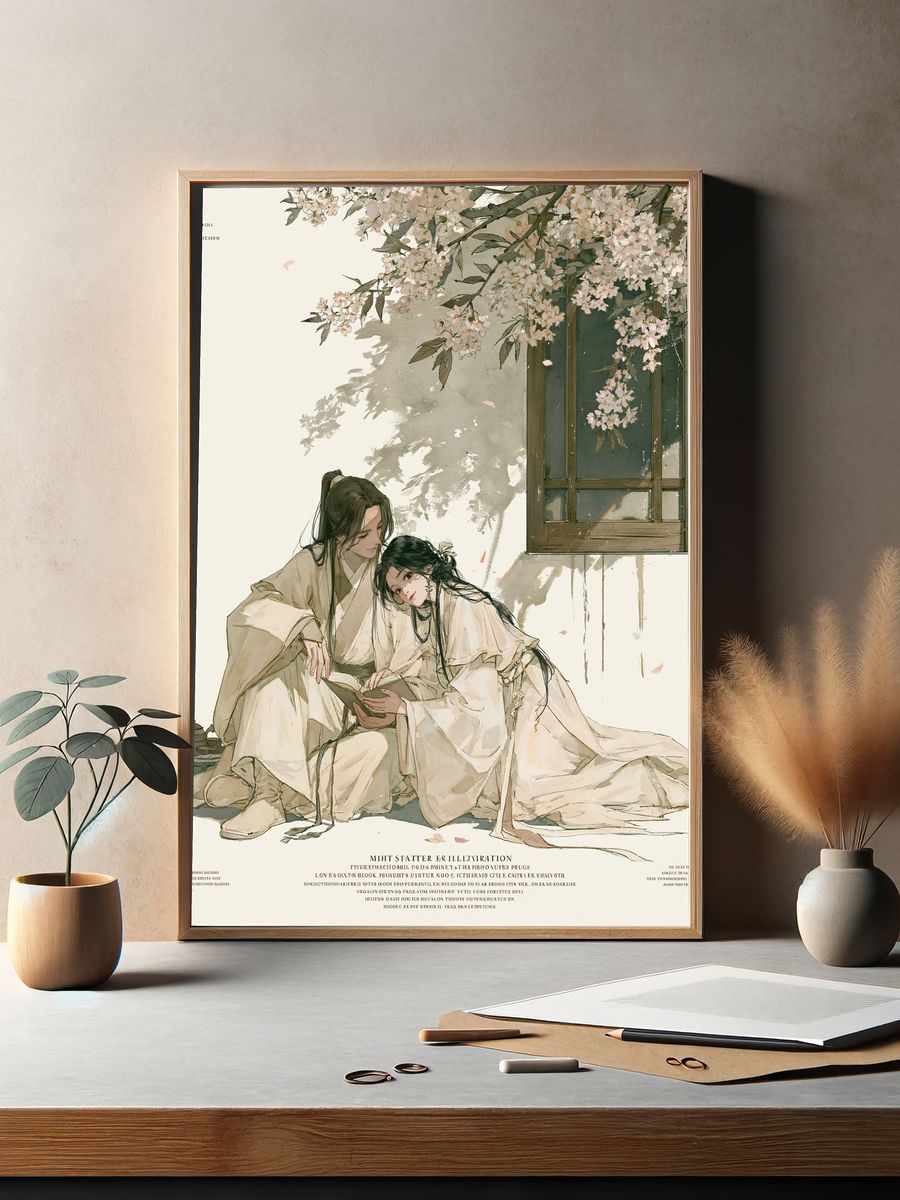 Cherry Blossom Couple Illustration Poster. — room view 2