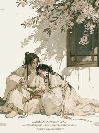 Cherry Blossom Couple Illustration Poster.