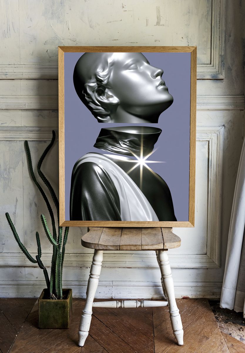Surreal Metallic Bust Illustration Poster. room preview