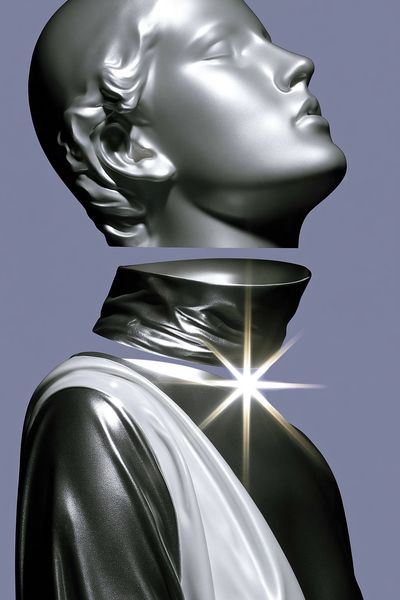 Surreal Metallic Bust Illustration Poster.