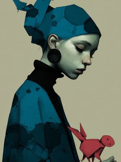 Origami Girl Portrait Print.