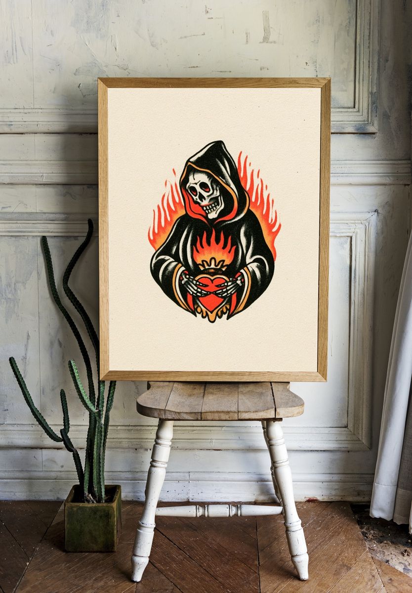 Grim Reaper Heart Flame Poster. room preview