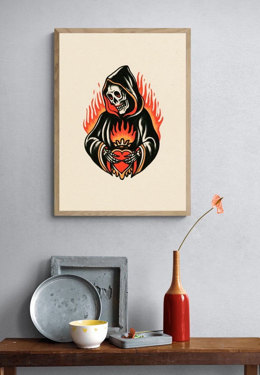 Grim Reaper Heart Flame Poster. — room view 3