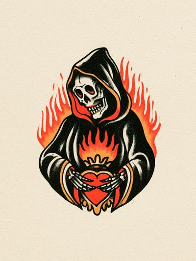 Grim Reaper Heart Flame Poster.