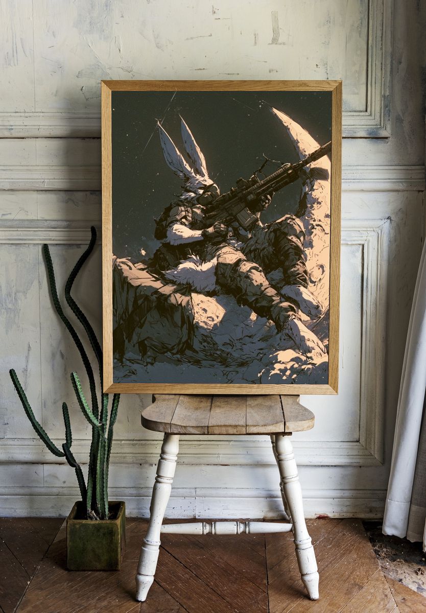 Moonlit Rabbit Sniper Illustration Poster. — room view 1