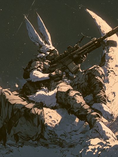 Moonlit Rabbit Sniper Illustration Poster. poster