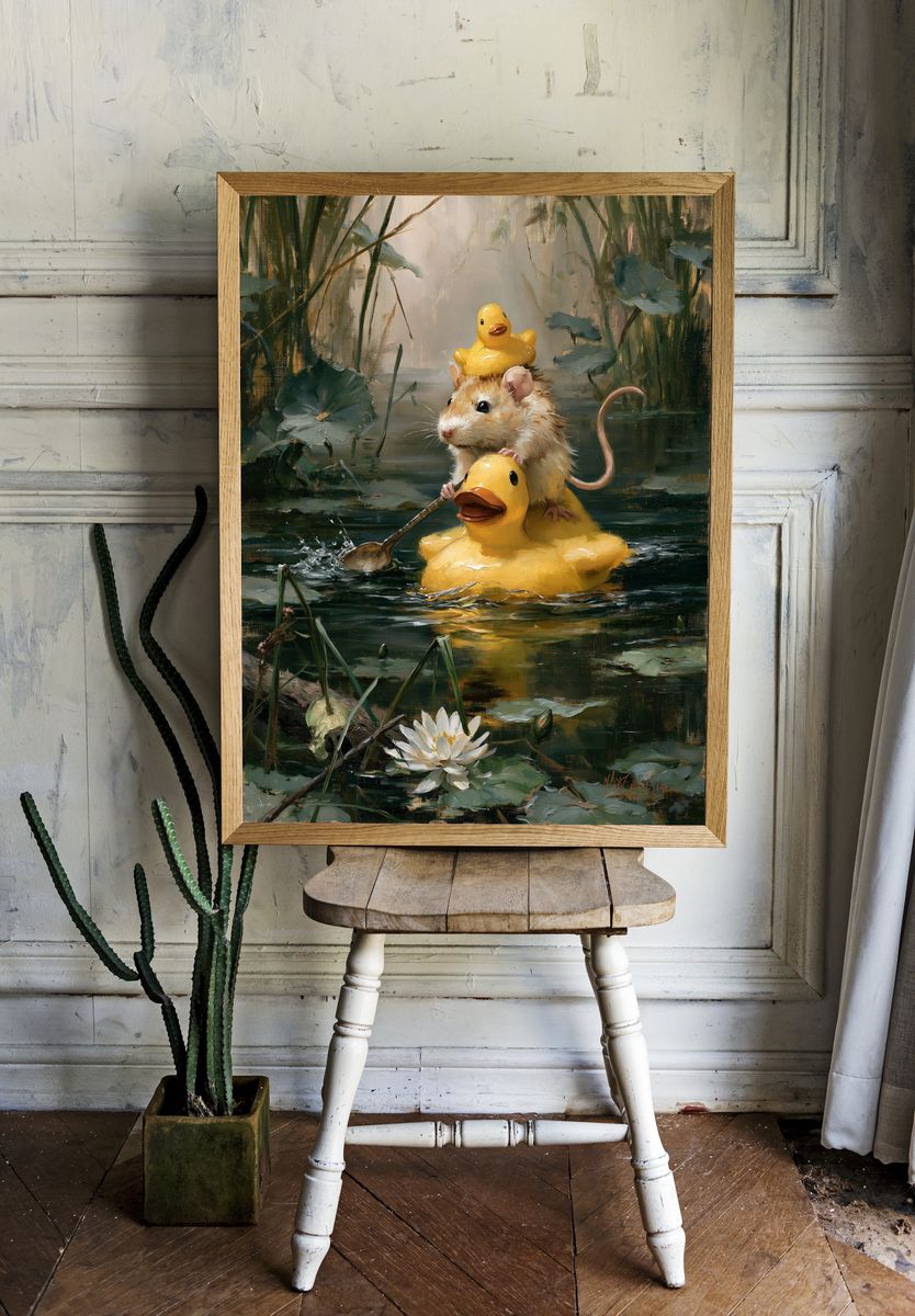 Duck Ride Mouse Illustration Poster. — room view 1