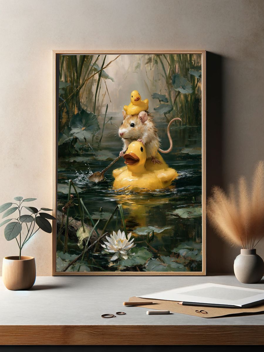 Duck Ride Mouse Illustration Poster. — room view 2