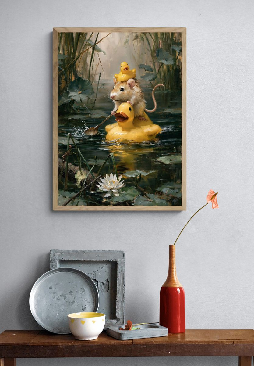 Duck Ride Mouse Illustration Poster. — room view 3