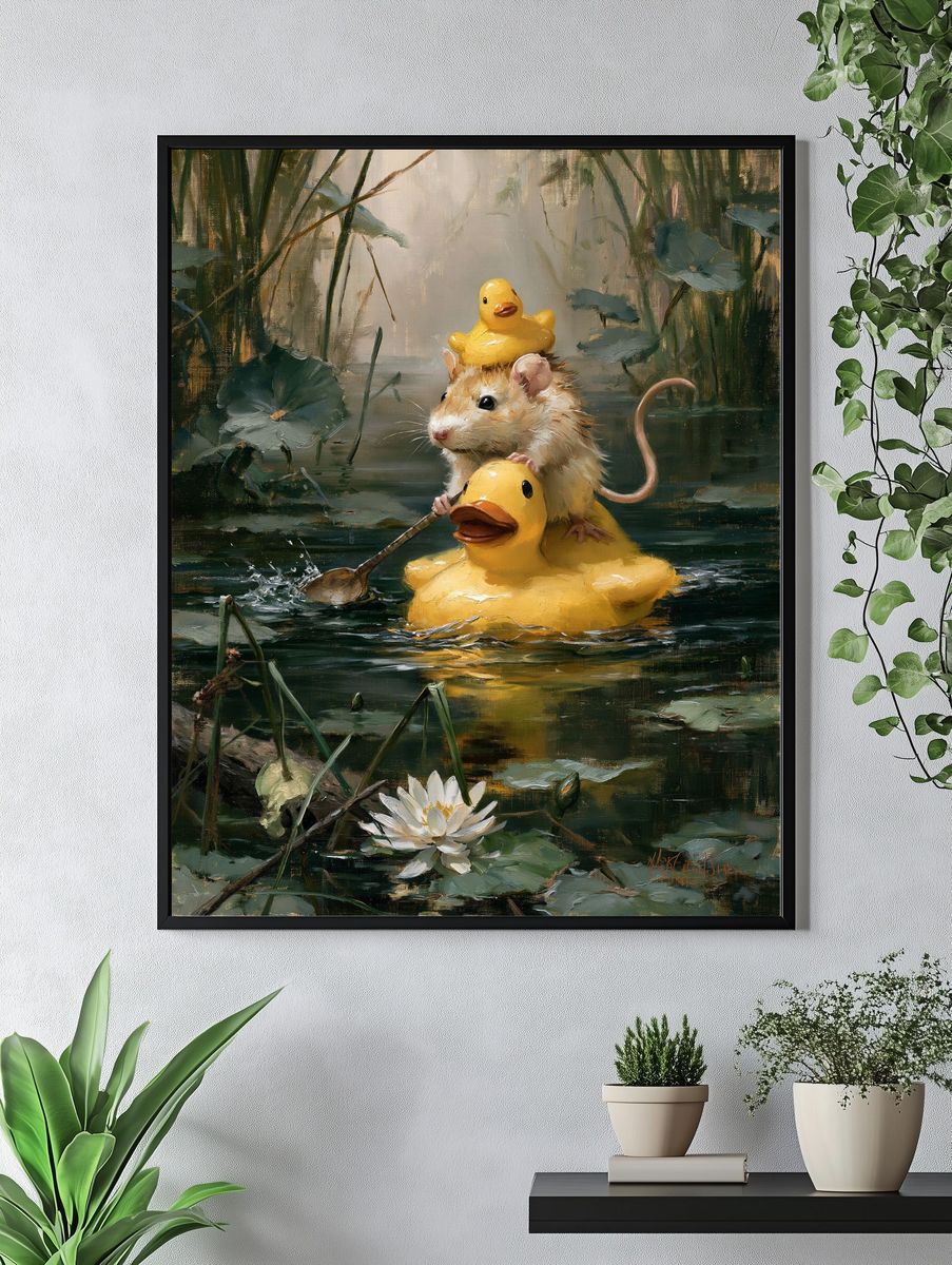 Duck Ride Mouse Illustration Poster. — room view 4