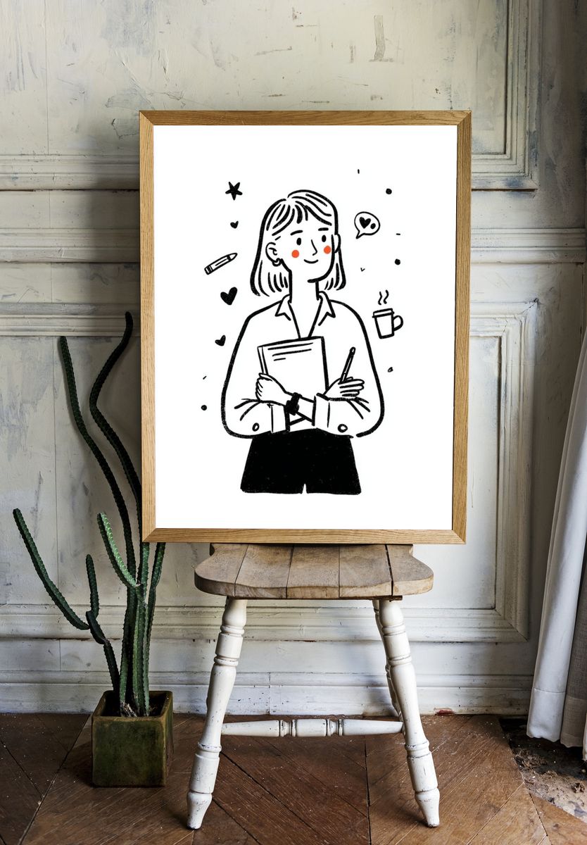 Girl with Notebook Illustration Poster. — room view 1