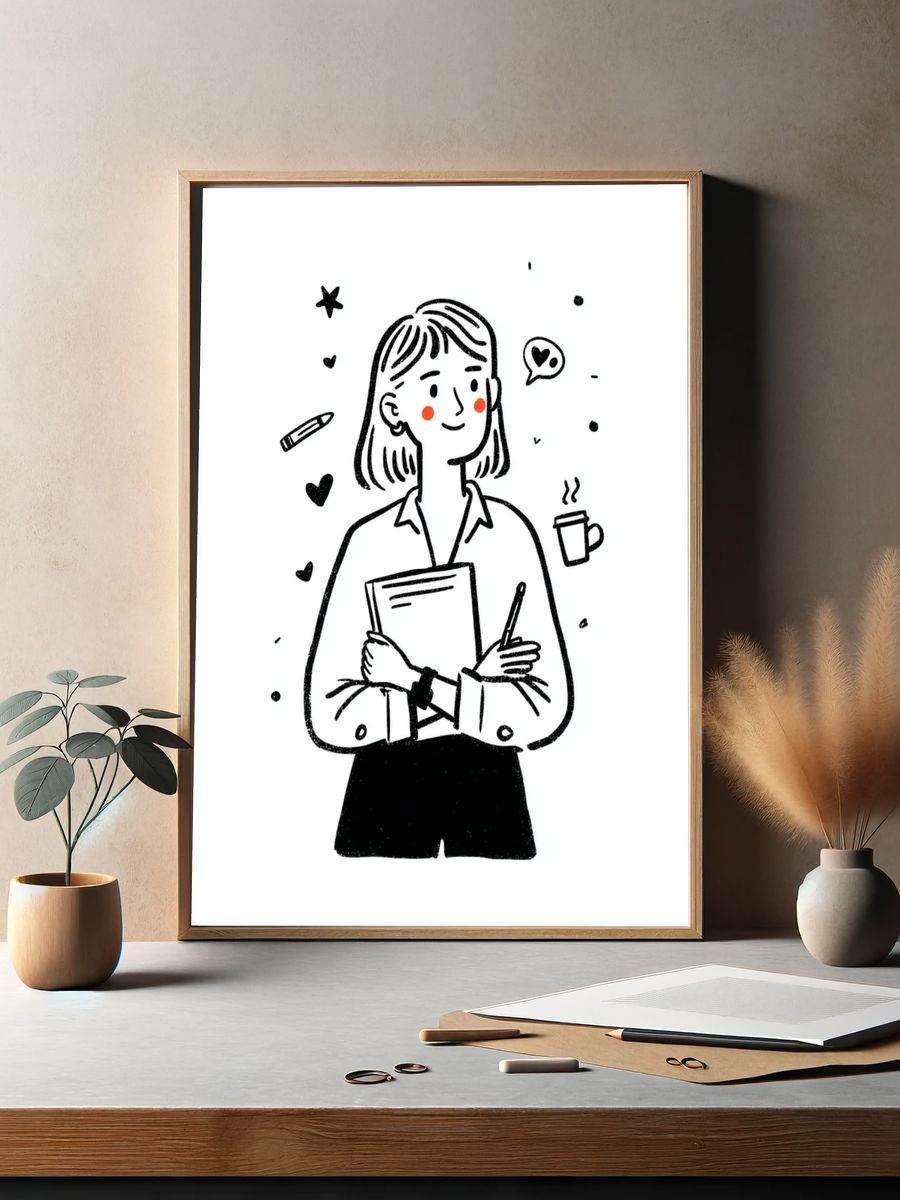 Girl with Notebook Illustration Poster. — room view 2