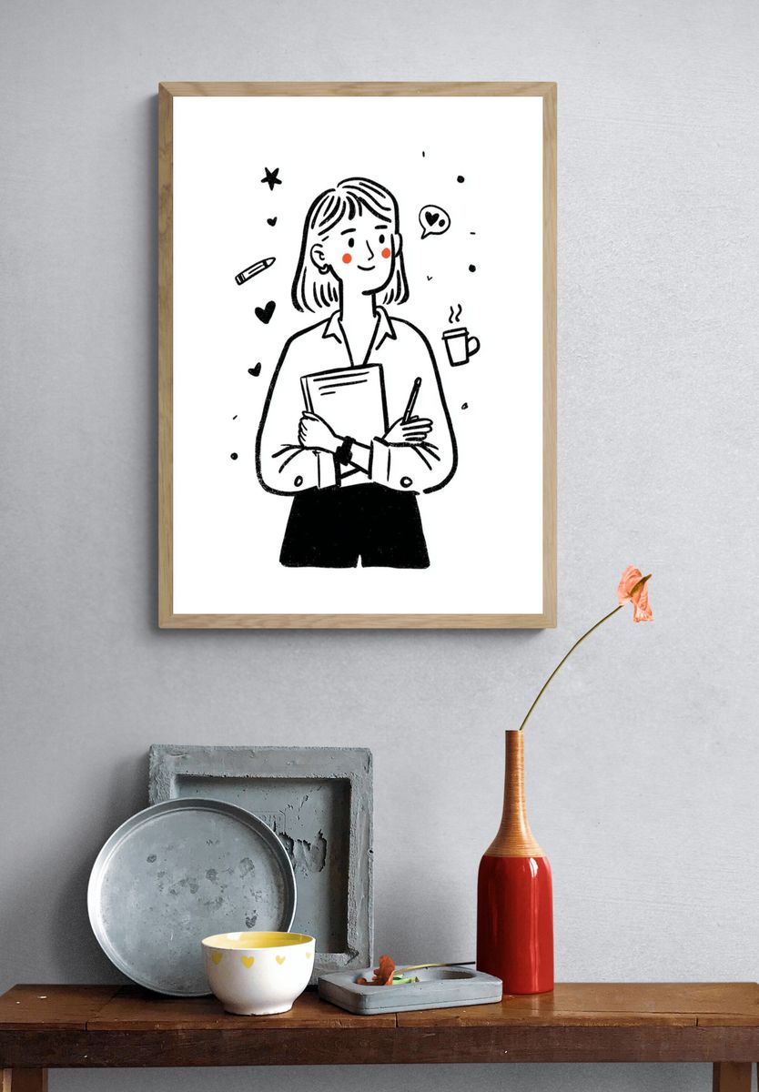 Girl with Notebook Illustration Poster. — room view 3