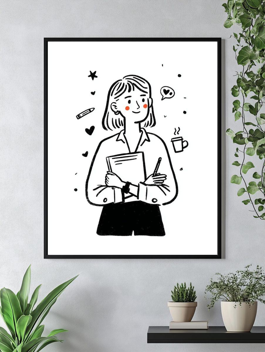 Girl with Notebook Illustration Poster. — room view 4