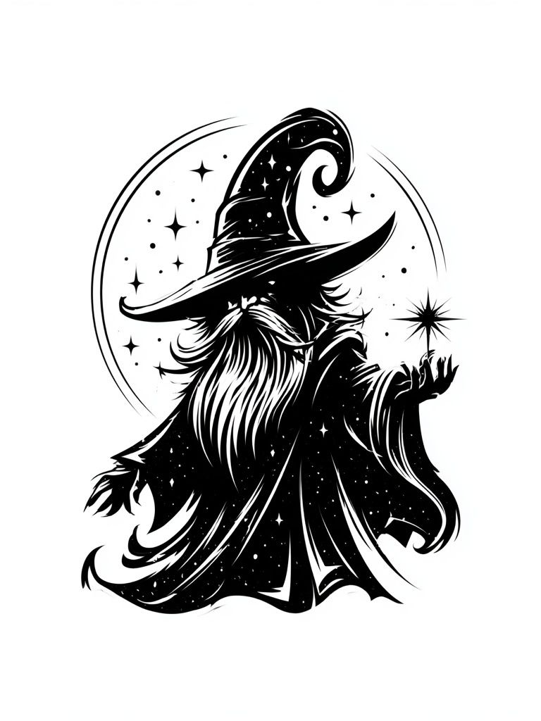 Wizard Silhouette Typography Print. poster — illustration art