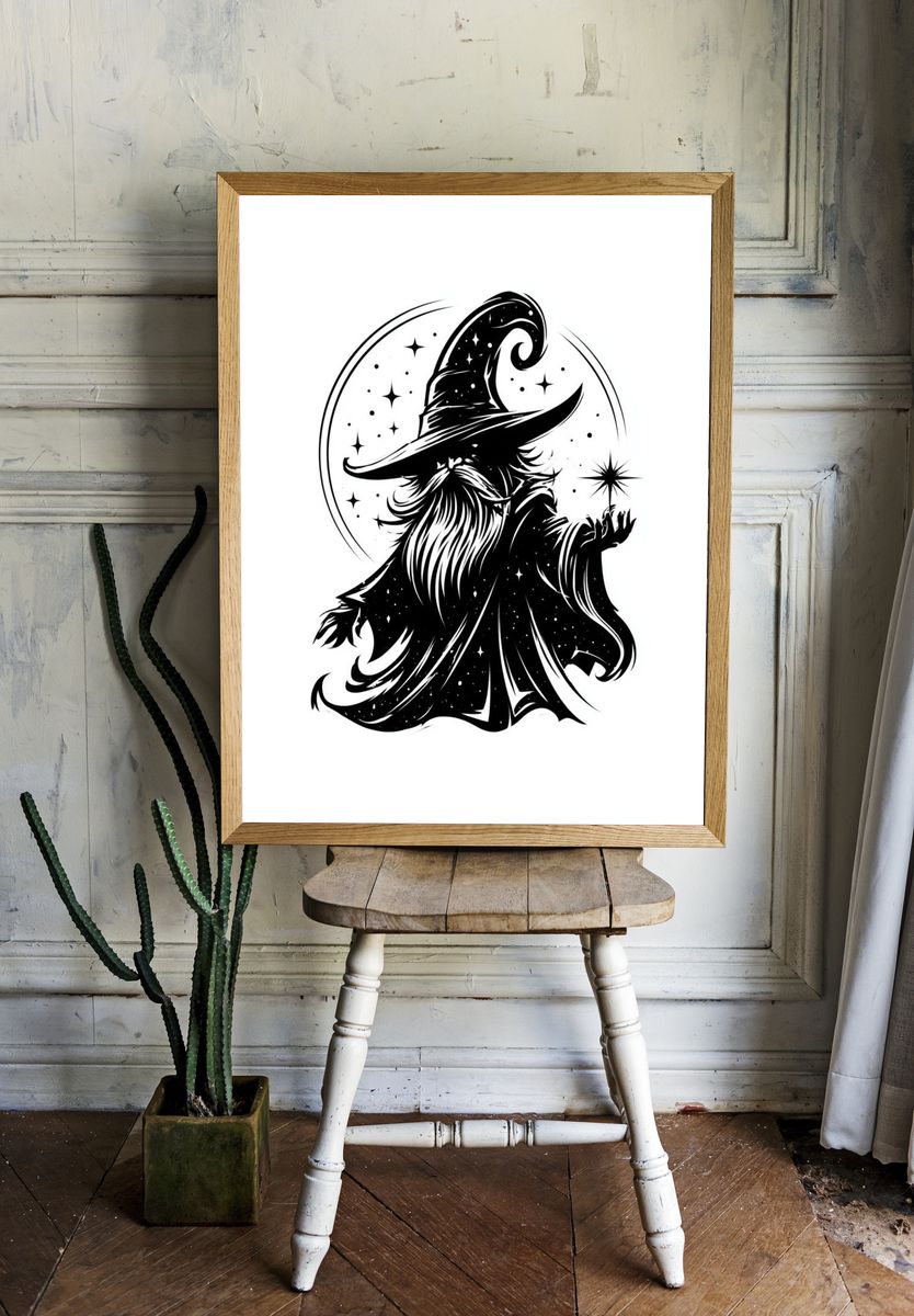 Wizard Silhouette Typography Print. room preview