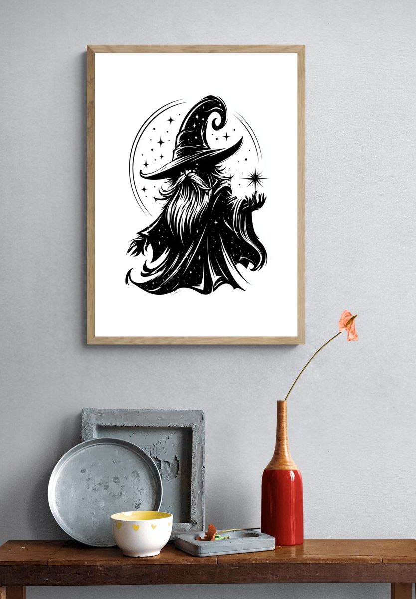 Wizard Silhouette Typography Print. — room view 3